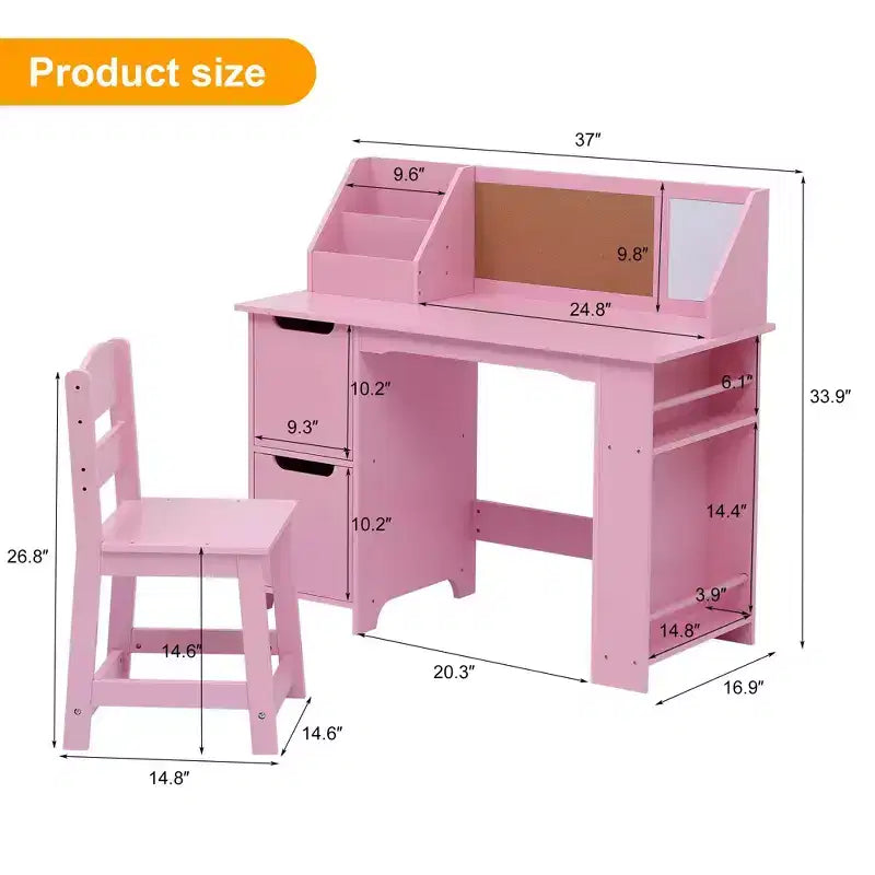 Set Scrivania e Sedia per Studio, Scrivania Didattica per Bambini - Con Scaffale, Bacheca, Mobiletti - Perfetto per Bambini dai 3 agli 8 Anni