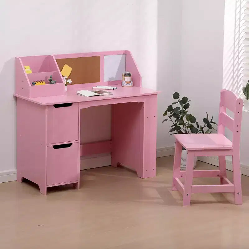 Set Scrivania e Sedia per Studio, Scrivania Didattica per Bambini - Con Scaffale, Bacheca, Mobiletti - Perfetto per Bambini dai 3 agli 8 Anni