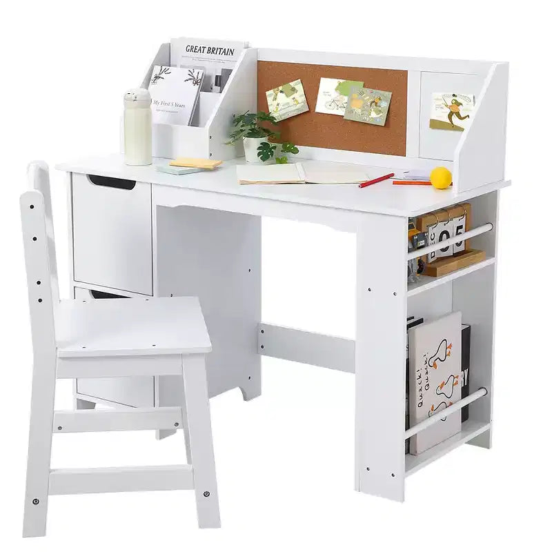 Set Scrivania e Sedia per Studio, Scrivania Didattica per Bambini - Con Scaffale, Bacheca, Mobiletti - Perfetto per Bambini dai 3 agli 8 Anni