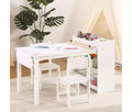 Kids desk and Chair Set, Wooden Art Desk with Paper Roller, Paint Cups & Storage Shelves, 2 in 1 Craft Activity Table for Drawing Painting Writing