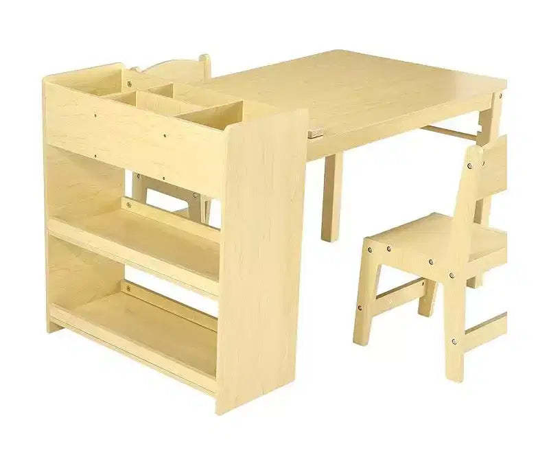 Set Scrivania e Sedia per Bambini, Scrivania d'Arte in Legno con Rotolo di Carta, Vasetti per Colori e Scaffali, Tavolo per Attività Creative 2 in 1 per Disegnare, Dipingere e Scrivere