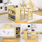 Tavolo da Arte per Bambini con Set di 2 Sedie, Scrivania Artigianale in Legno per Bambini con Ripiani Portaoggetti, Tavoli da Lavoro per Bambini dai 2 ai 10 Anni, Tavolo da Disegno per Attività