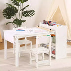 Tavolo da Arte per Bambini con Set di 2 Sedie, Scrivania Artigianale in Legno per Bambini con Ripiani Portaoggetti, Tavoli da Lavoro per Bambini dai 2 ai 10 Anni, Tavolo da Disegno per Attività
