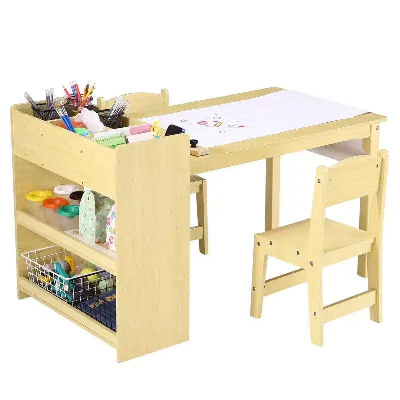 Tavolino da arte per bambini con set di 2 sedie, scrivania artigianale in legno per bambini con ripiani portaoggetti, tavoli artigianali per bambini dai 2 ai 10 anni, tavolo da disegno per attività