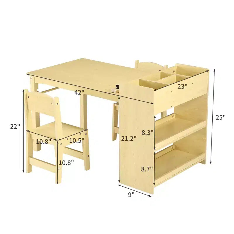 Tavolino da arte per bambini con set di 2 sedie, scrivania artigianale in legno per bambini con ripiani portaoggetti, tavoli artigianali per bambini dai 2 ai 10 anni, tavolo da disegno per attività