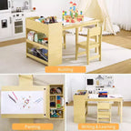 Tavolino da arte per bambini con set di 2 sedie, scrivania artigianale in legno per bambini con ripiani portaoggetti, tavoli artigianali per bambini dai 2 ai 10 anni, tavolo da disegno per attività