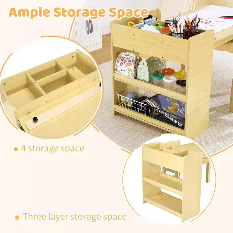 Tavolino da arte per bambini con set di 2 sedie, scrivania artigianale in legno per bambini con ripiani portaoggetti, tavoli artigianali per bambini dai 2 ai 10 anni, tavolo da disegno per attività