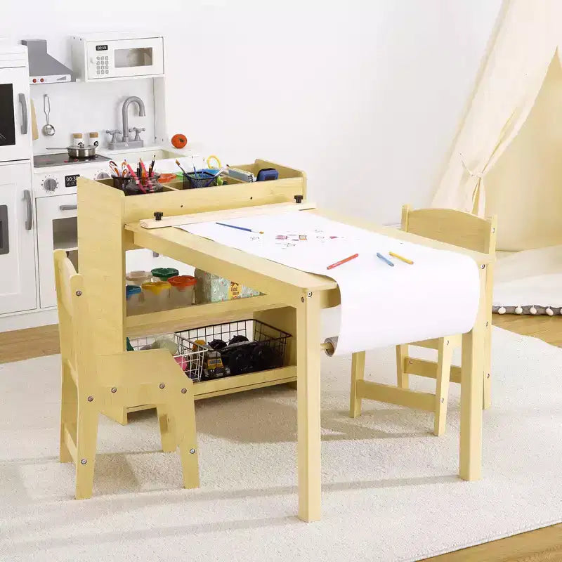 Tavolino da arte per bambini con set di 2 sedie, scrivania artigianale in legno per bambini con ripiani portaoggetti, tavoli artigianali per bambini dai 2 ai 10 anni, tavolo da disegno per attività