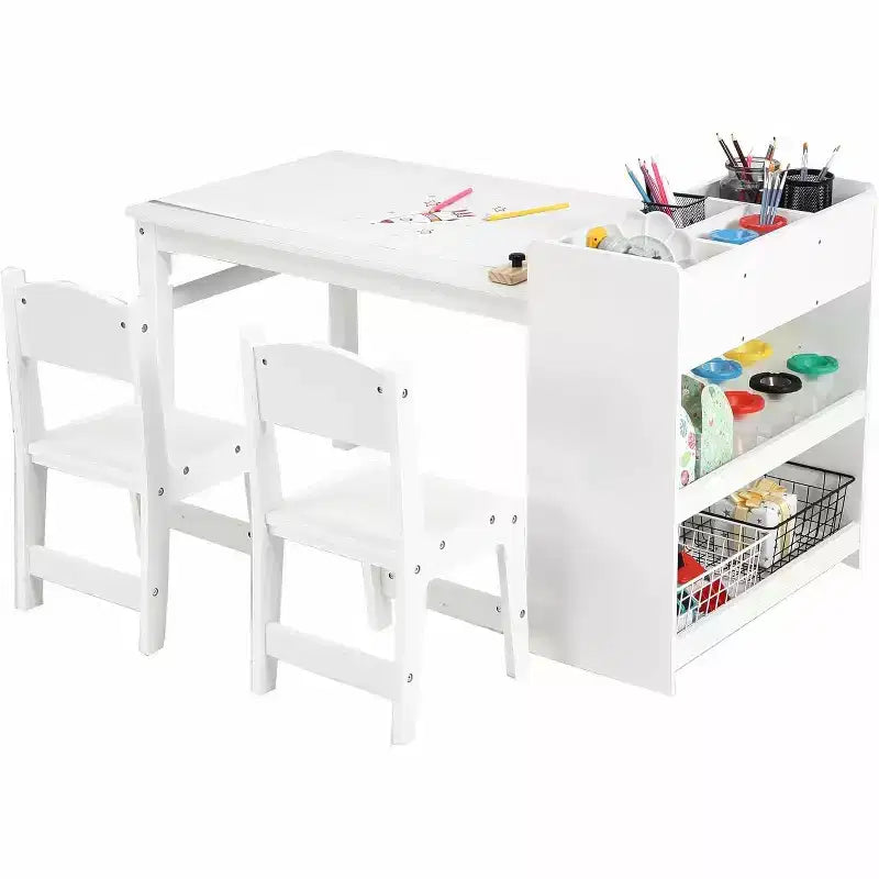 Tavolino da arte per bambini con set di 2 sedie, scrivania artigianale in legno per bambini con ripiani portaoggetti, tavoli artigianali per bambini dai 2 ai 10 anni, tavolo da disegno per attività