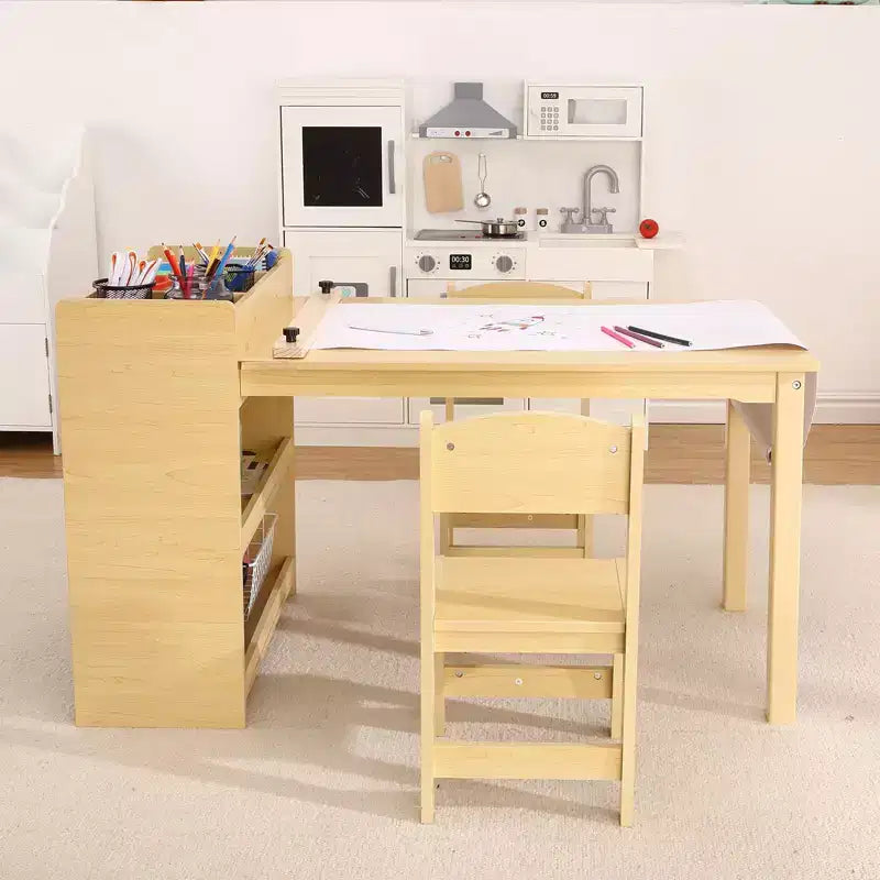 Tavolino da arte per bambini con set di 2 sedie, scrivania artigianale in legno per bambini con ripiani portaoggetti, tavoli artigianali per bambini dai 2 ai 10 anni, tavolo da disegno per attività