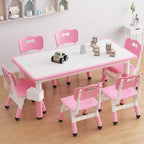 Set Tavolo e 6 Sedie per Bambini, Tavolo per Bambini Regolabile in Altezza, Scrivania Graffiti, Tavolo da Studio per Bambini per 6 Posti per Asilo Nido Casa Scuola Materna per Età 2-10 Anni