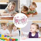 Set Tavolo e 6 Sedie per Bambini, Tavolo per Bambini Regolabile in Altezza, Scrivania Graffiti, Tavolo da Studio per Bambini per 6 Posti per Asilo Nido Casa Scuola Materna per Età 2-10 Anni
