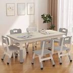 Set Tavolo e 6 Sedie per Bambini, Tavolo per Bambini Regolabile in Altezza, Scrivania Graffiti, Tavolo da Studio per Bambini per 6 Posti per Asilo Nido Casa Scuola Materna per Età 2-10 Anni