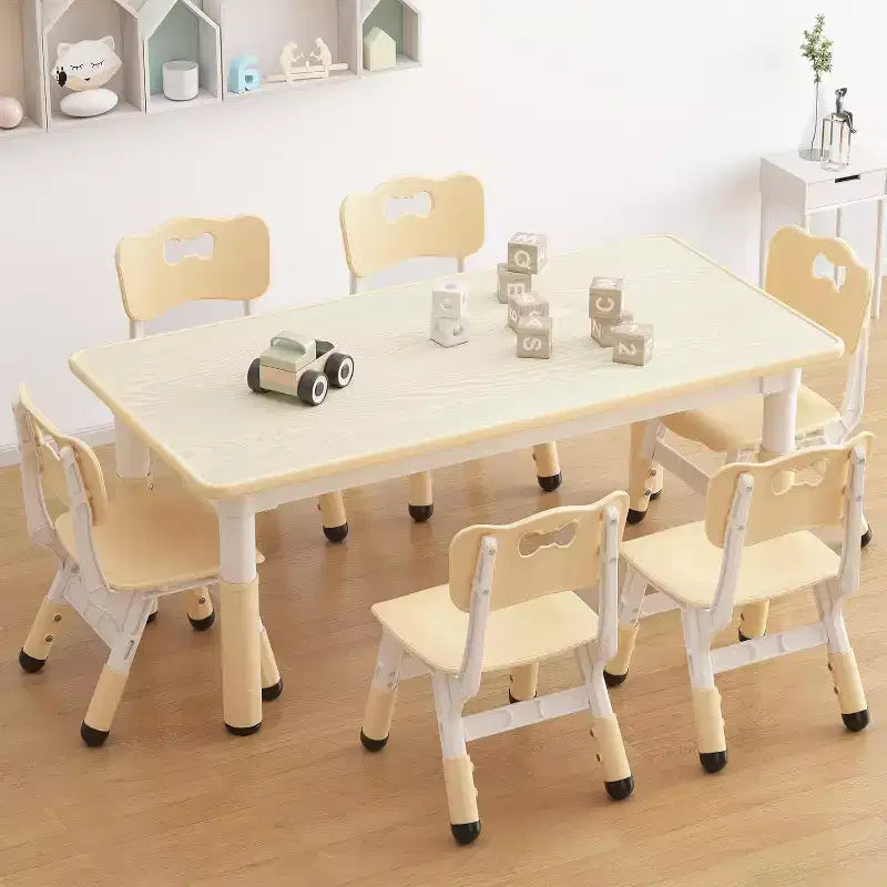 Set Tavolo e 6 Sedie per Bambini, Tavolo per Bambini Regolabile in Altezza, Scrivania Graffiti, Tavolo da Studio per Bambini per 6 Posti per Asilo Nido Casa Scuola Materna per Età 2-10 Anni