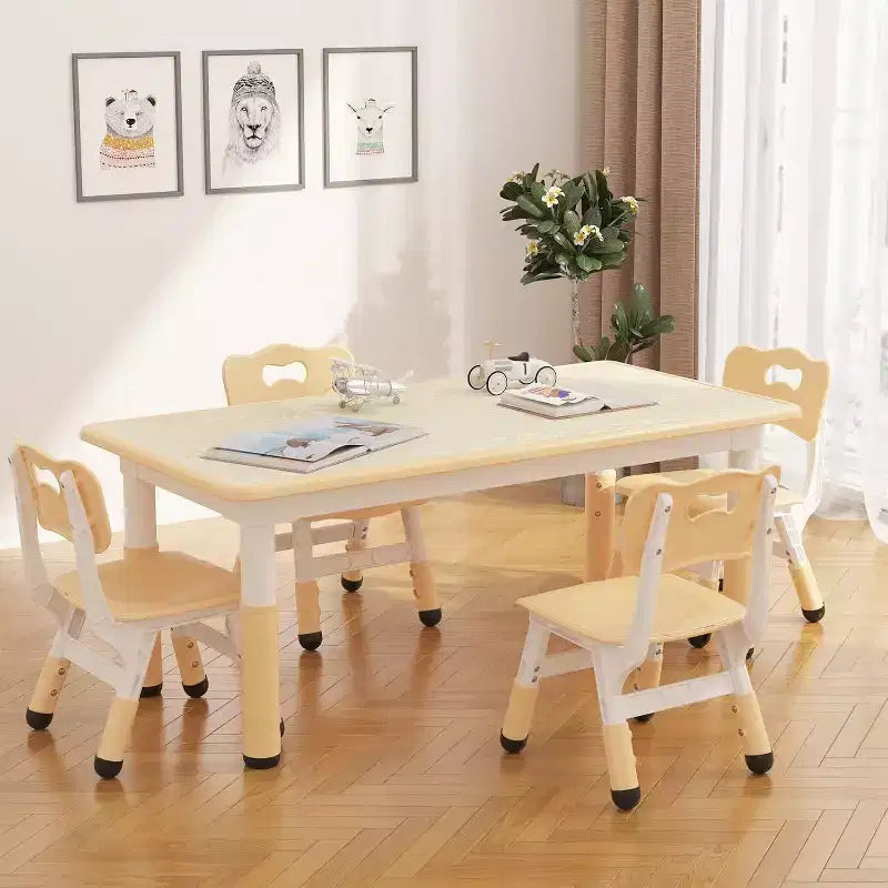 Set Tavolo e Sedie per Bambini, Tavolo per Bambini Regolabile in Altezza per Età 2-10, Gambe Antiscivolo, Tavolo per Attività Artigianali, Tavolo per Attività per Bambini per Asilo Nido e Casa
