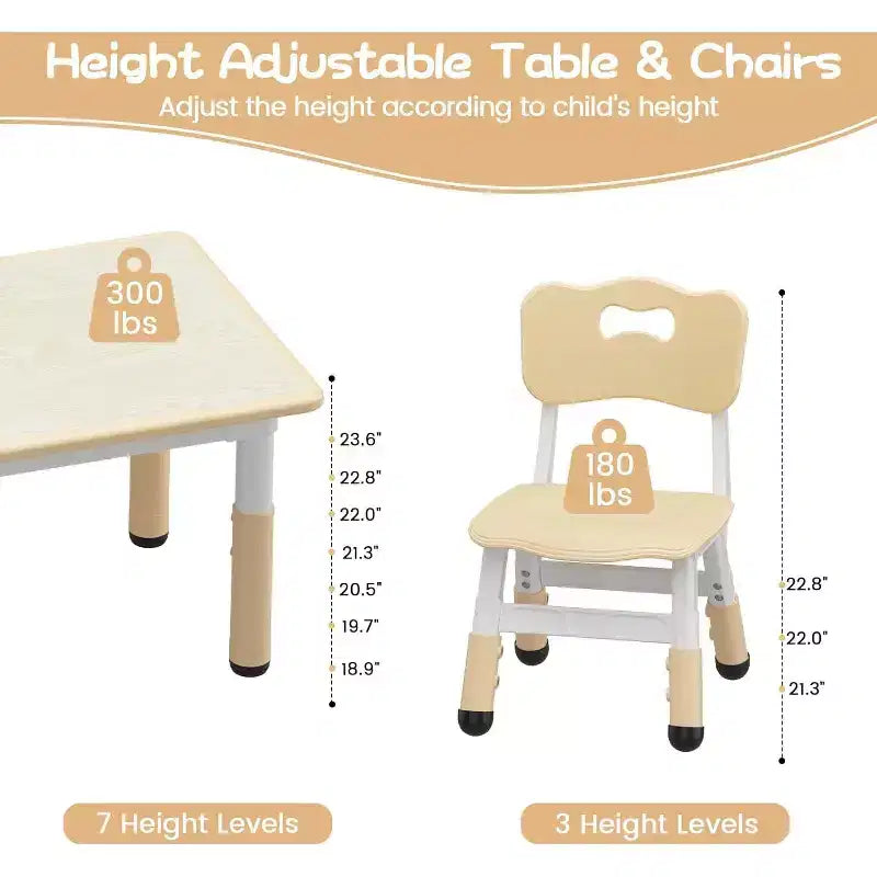 Set Tavolo e Sedie per Bambini, Tavolo per Bambini Regolabile in Altezza per Età 2-10, Gambe Antiscivolo, Tavolo per Attività Artigianali, Tavolo per Attività per Bambini per Asilo Nido e Casa