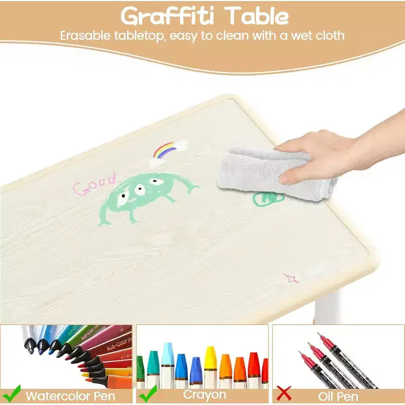 Set Tavolo e Sedie per Bambini, Tavolo per Bambini Regolabile in Altezza per Età 2-10, Gambe Antiscivolo, Tavolo per Attività Artigianali, Tavolo per Attività per Bambini per Asilo Nido e Casa