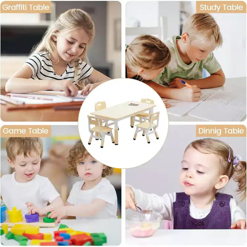 Set Tavolo e Sedie per Bambini, Tavolo per Bambini Regolabile in Altezza per Età 2-10, Gambe Antiscivolo, Tavolo per Attività Artigianali, Tavolo per Attività per Bambini per Asilo Nido e Casa