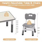 Set Tavolo e Sedie per Bambini, Tavolo per Bambini Regolabile in Altezza per Età 2-10, Gambe Antiscivolo, Tavolo per Attività Artigianali, Tavolo per Attività per Bambini per Asilo Nido e Casa
