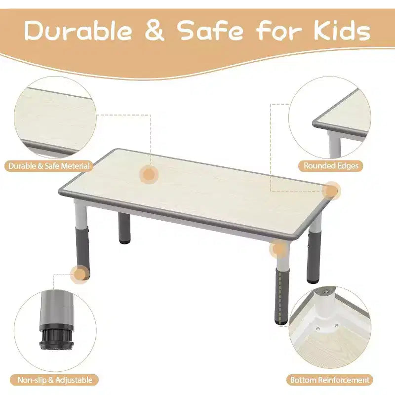 Set Tavolo e Sedie per Bambini, Tavolo per Bambini Regolabile in Altezza per Età 2-10, Gambe Antiscivolo, Tavolo per Attività Artigianali, Tavolo per Attività per Bambini per Asilo Nido e Casa