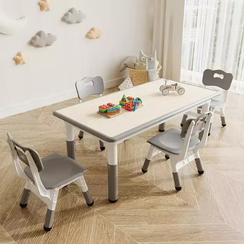 Set Tavolo e Sedie per Bambini, Tavolo per Bambini Regolabile in Altezza per Età 2-10, Gambe Antiscivolo, Tavolo per Attività Artigianali, Tavolo per Attività per Bambini per Asilo Nido e Casa