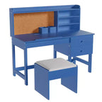 Set Scrivania e Sedia per Bambini, Tavolo Studio in Legno con Piano Inclinabile Regolabile, Cassetti e Bacheca in Sughero - Set Scrivania per l'Apprendimento Scolastico per Bambini dai 3 agli 8 Anni