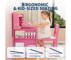 Set Scrivania e Sedia per Bambini con Contenitore, Scrivania per Bambini con Credenza e Piano Inclinabile, Tavolo per Bambini in Legno con Mobiletto Contenitore