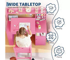 Set Scrivania e Sedia per Bambini con Contenitore, Scrivania per Bambini con Credenza e Piano Inclinabile, Tavolo per Bambini in Legno con Mobiletto Contenitore