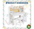 Set Scrivania e Sedia per Bambini con Contenitore, Scrivania per Bambini con Credenza e Piano Inclinabile, Tavolo per Bambini in Legno con Mobiletto Contenitore
