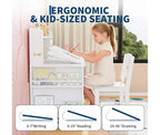 Set Scrivania e Sedia per Bambini con Contenitore, Scrivania per Bambini con Credenza e Piano Inclinabile, Tavolo per Bambini in Legno con Mobiletto Contenitore