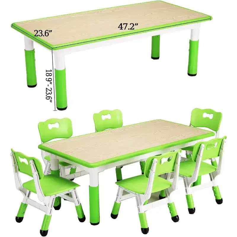Set di Tavolo e 6 Sedie per Bambini - Scrivania Multifunzione Regolabile in Altezza, Sedie Ergonomiche, Max 136 kg, Adatto per Età 2-10, Casa, Aula