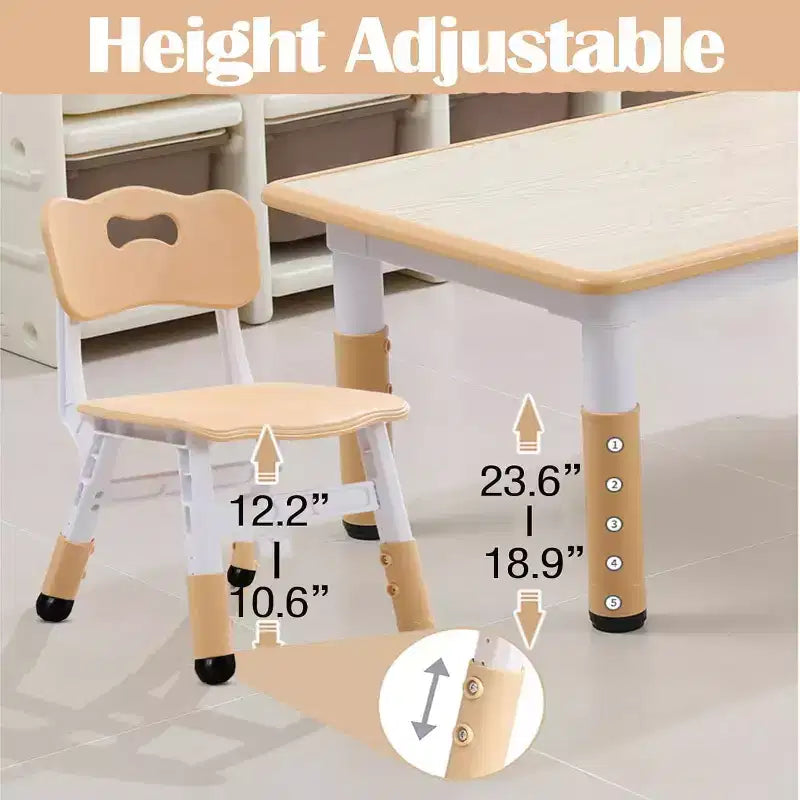 Set di Tavolo e 6 Sedie per Bambini - Scrivania Multifunzione Regolabile in Altezza, Sedie Ergonomiche, Max 136 kg, Adatto per Età 2-10, Casa, Aula