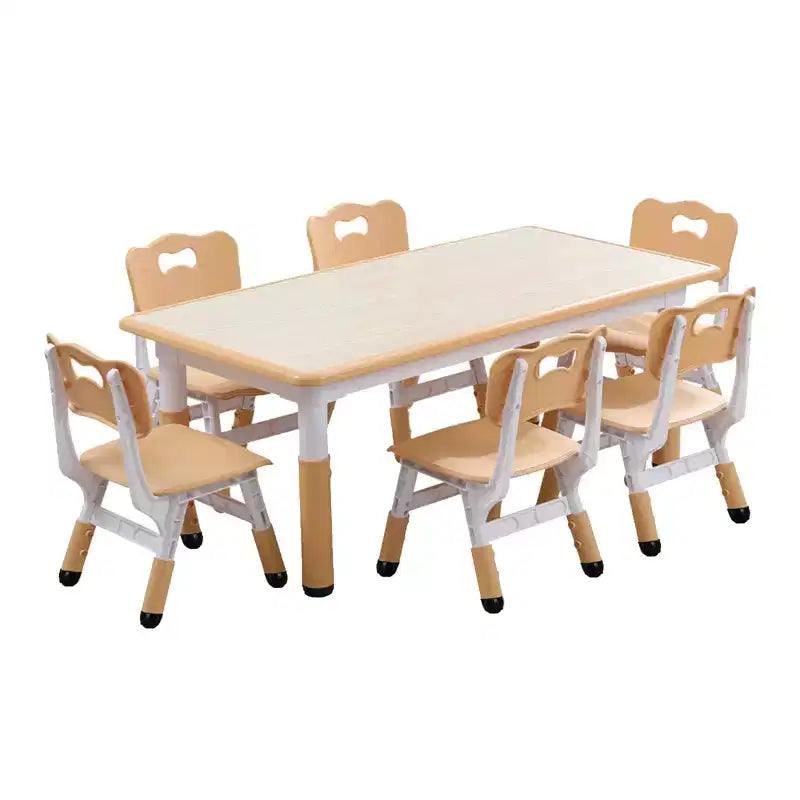 Kids Table and 6 Chair Set - Height Adjustable Multifunctional Desk, Ergonomic Chairs, Max 300lbs, Suitable for Ages 2-10, Home, Classroom