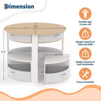 Set Tavolo e Sedie Nido per Bambini in Legno a 5 Pezzi con Tavolo Rotondo per Attività, 4 Sgabelli e Cassetti in Tessuto per Giocare, Dipingere, Creare, Leggere