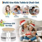 Set Tavolo e Sedie Nido per Bambini in Legno a 5 Pezzi con Tavolo Rotondo per Attività, 4 Sgabelli e Cassetti in Tessuto per Giocare, Dipingere, Creare, Leggere