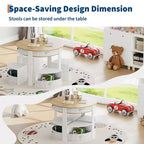Set Tavolo e Sedie Nido per Bambini in Legno a 5 Pezzi con Tavolo Rotondo per Attività, 4 Sgabelli e Cassetti in Tessuto per Giocare, Dipingere, Creare, Leggere