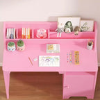 Set scrivania e sedia per bambini con alzatina e mobile contenitore, tavolo da studio in legno per bambini, scrivania da studente per camera da letto o studio, rosa