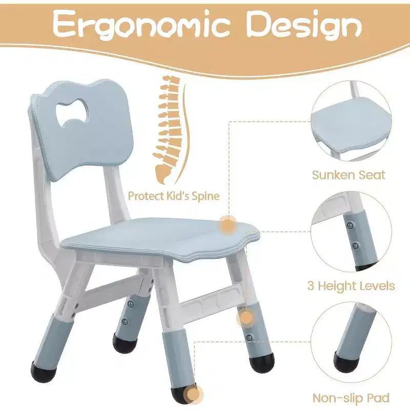 Tavolo per Bambini con Sedia, Regolabile in Altezza, con Piano in Grafite, Tavolo per Bambini con 4 Sedie per Asilo Nido, Sedia Ergonomica
