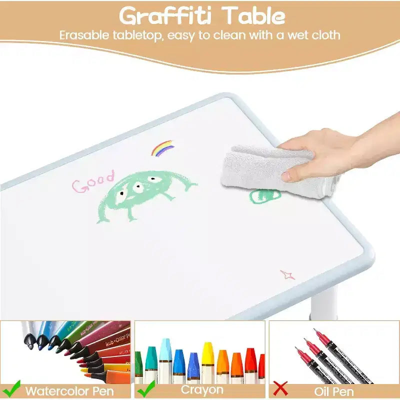 Tavolo per Bambini con Sedia, Regolabile in Altezza, con Piano in Grafite, Tavolo per Bambini con 4 Sedie per Asilo Nido, Sedia Ergonomica