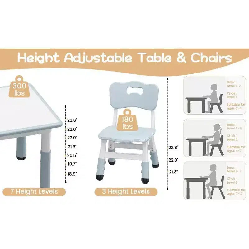 Tavolo per Bambini con Sedia, Regolabile in Altezza, con Piano in Grafite, Tavolo per Bambini con 4 Sedie per Asilo Nido, Sedia Ergonomica