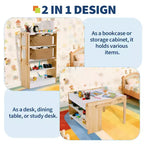 Set scrivania e sedia per bambini, tavolo attività convertibile in scaffali portaoggetti, tavolo da scrittura pieghevole con scatola portaoggetti per camera da letto, sala studio