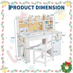 Set Scrivania e Sedia per Bambini con Contenitore, Scrivania Studio per Bambini con Credenza e Piano Inclinabile, Tavolo in Legno per Bambini con Mobile Contenitore per 3-8 Anni