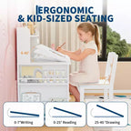 Set Scrivania e Sedia per Bambini con Contenitore, Scrivania Studio per Bambini con Credenza e Piano Inclinabile, Tavolo in Legno per Bambini con Mobile Contenitore per 3-8 Anni