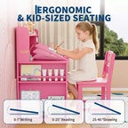 Set Scrivania e Sedia per Bambini con Contenitore, Scrivania Studio per Bambini con Credenza e Piano Inclinabile, Tavolo in Legno per Bambini con Mobile Contenitore per 3-8 Anni