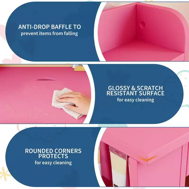 Set Scrivania e Sedia per Bambini con Contenitore, Scrivania Studio per Bambini con Credenza e Piano Inclinabile, Tavolo in Legno per Bambini con Mobile Contenitore per 3-8 Anni