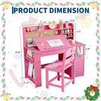 Set Scrivania e Sedia per Bambini con Contenitore, Scrivania Studio per Bambini con Credenza e Piano Inclinabile, Tavolo in Legno per Bambini con Mobile Contenitore per 3-8 Anni