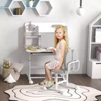 Set Scrivania e Sedia per Bambini, Scrivania con Altezza Regolabile e Piano Inclinabile, Cassetto Contenitore, Leggio, Scrivania da Studio per Bambini per Scrittura, Età 3-12