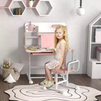 Set Scrivania e Sedia per Bambini, Scrivania con Altezza Regolabile e Piano Inclinabile, Cassetto Contenitore, Leggio, Scrivania da Studio per Bambini per Scrittura, Età 3-12