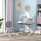 Set Scrivania e Sedia per Bambini, Scrivania con Altezza Regolabile e Piano Inclinabile, Cassetto Contenitore, Leggio, Scrivania da Studio per Bambini per Scrittura, Età 3-12