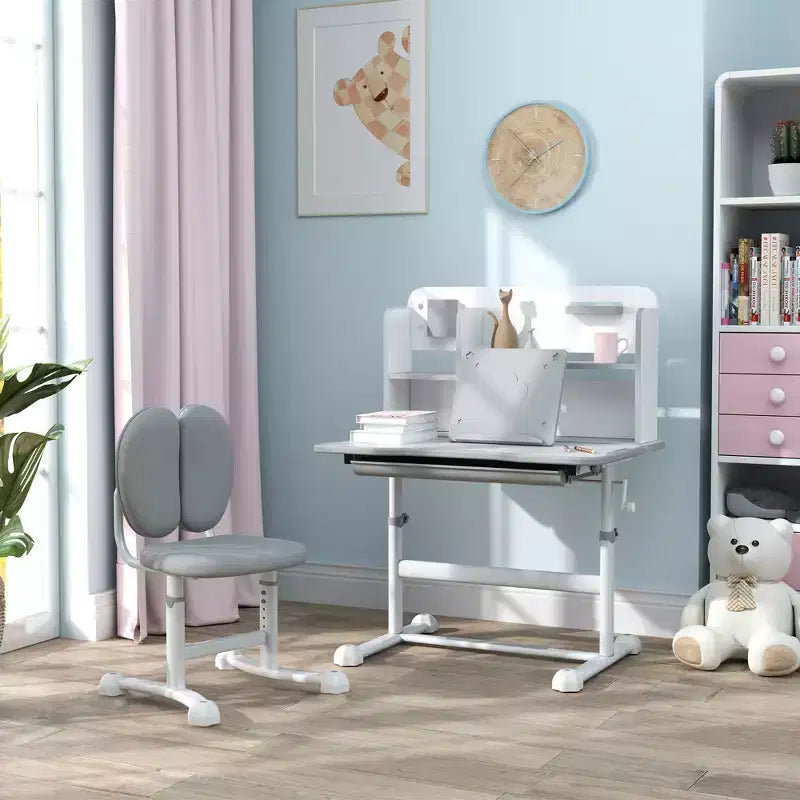 Set Scrivania e Sedia per Bambini, Scrivania con Altezza Regolabile e Piano Inclinabile, Cassetto Contenitore, Leggio, Scrivania da Studio per Bambini per Scrittura, Età 3-12